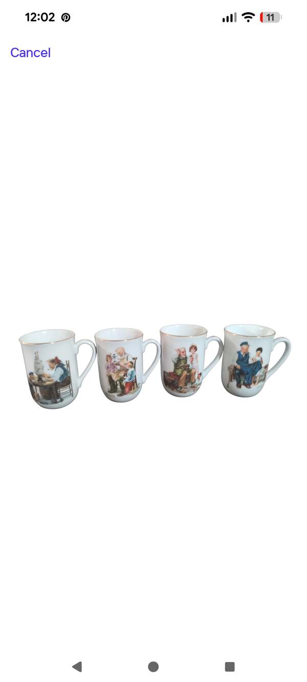 Vintage 1982 The Norman Rockwell Museum Set of 4 Coffee Mugs Gold Trim